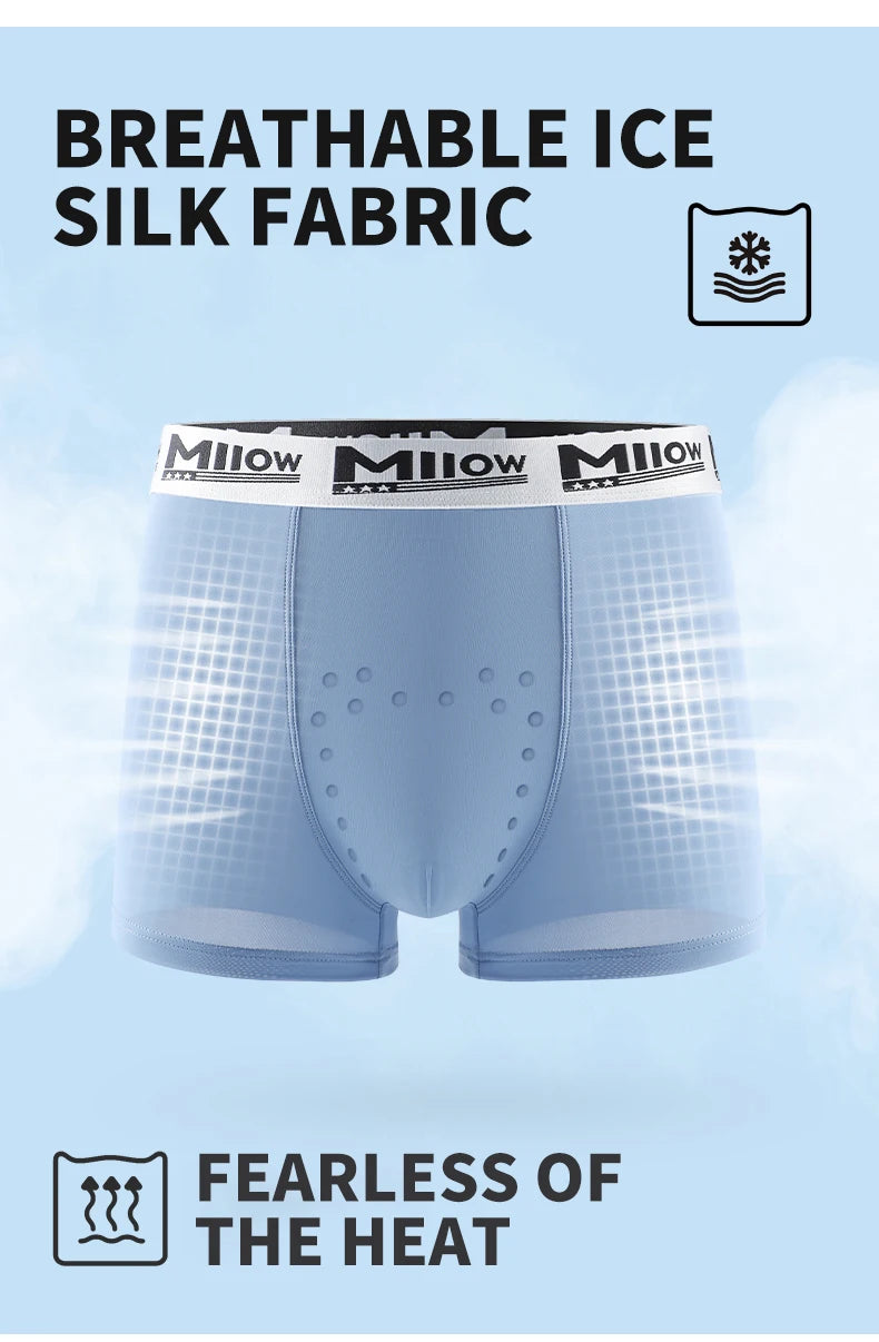 MiiOW Ice Silk Men Underwear 4Pcs Antibacterial Massage Beads Boxers Briefs