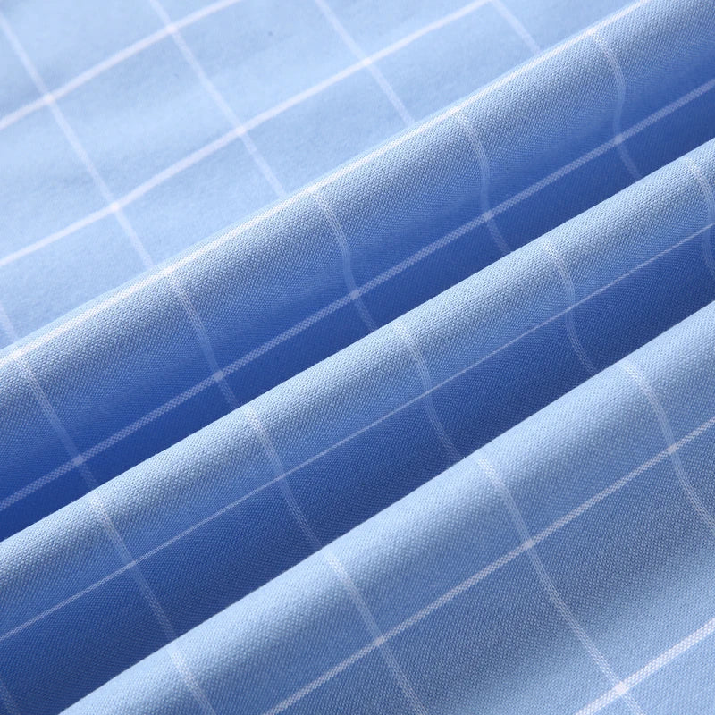 100% Cotton Men's Breathable Cotton Plaid Shirt - Short Sleeve Oxford Summer Striped Regular Fit Oversized Clothing