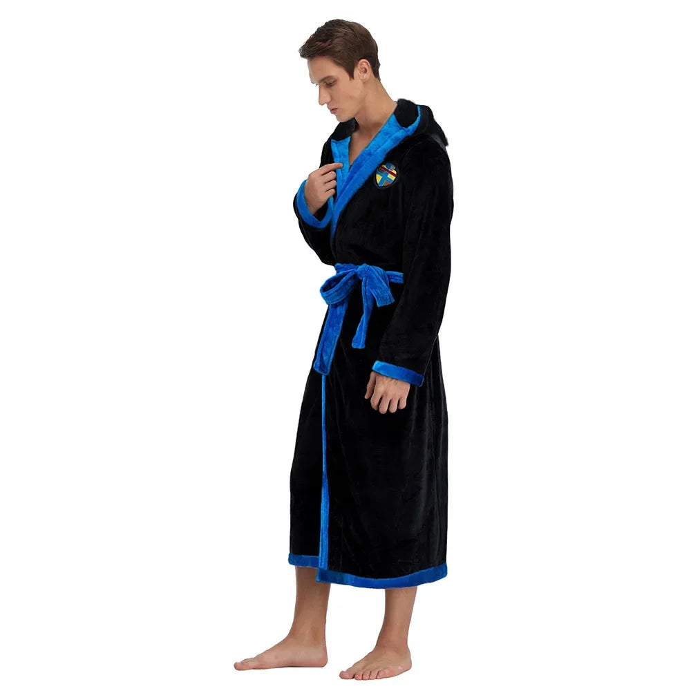 Men's Long Coral Fleece Hooded Robe - ShopHub