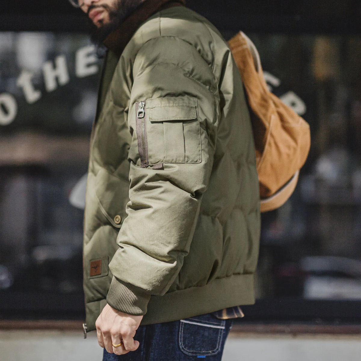MADEN Corduroy-Collar Quilted Bomber Jacket