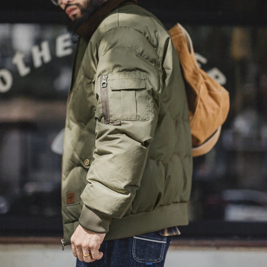 MADEN Corduroy-Collar Quilted Bomber Jacket