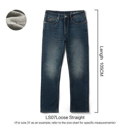SIMWOOD 2026 Spring New 15oz Warm Micro Fleece Lining Jeans Men Loose Straight Plus Size Denim Trousers