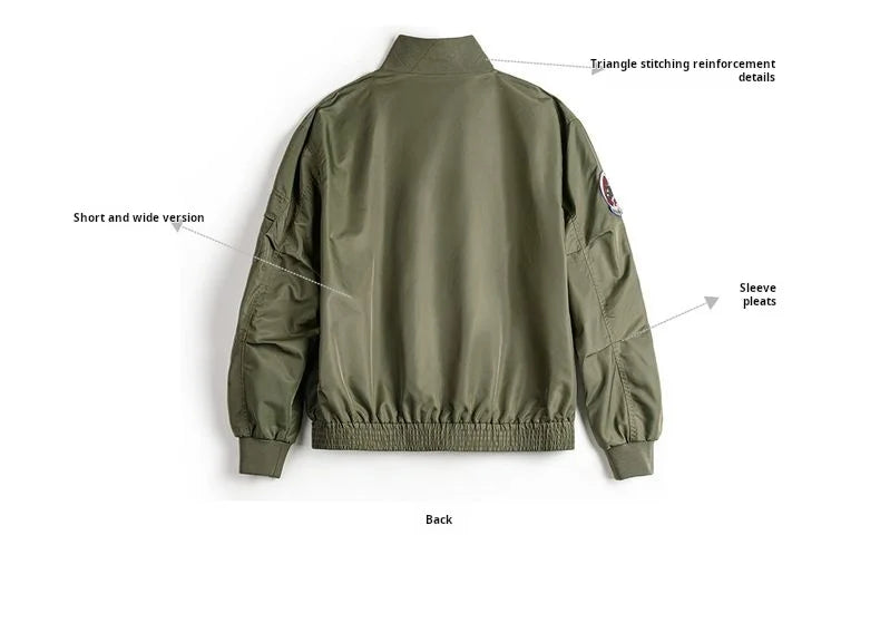 Maden Vintage Military Style G8WEP Jacket Men's Short Length Stand Collar Tactical Coat Green Lightweight Zip-Up Field Jacket