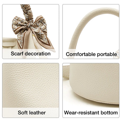 FOXER Women Shoulder Bag Crossbody Handbag Lady Genuine Leather+ Microfiber Fashion Bucket Bag Gift for Lover