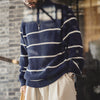 MADEN Blue Striped Cotton-Blend Turtleneck