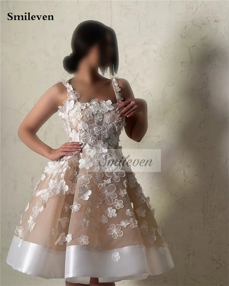 Smileven Champlgne 3D Lace Flower Wedding Dress