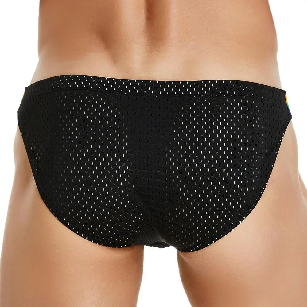 SEOBEAN Men's Breathable Underwear - Mesh Sexy Briefs with Rainbow Belt