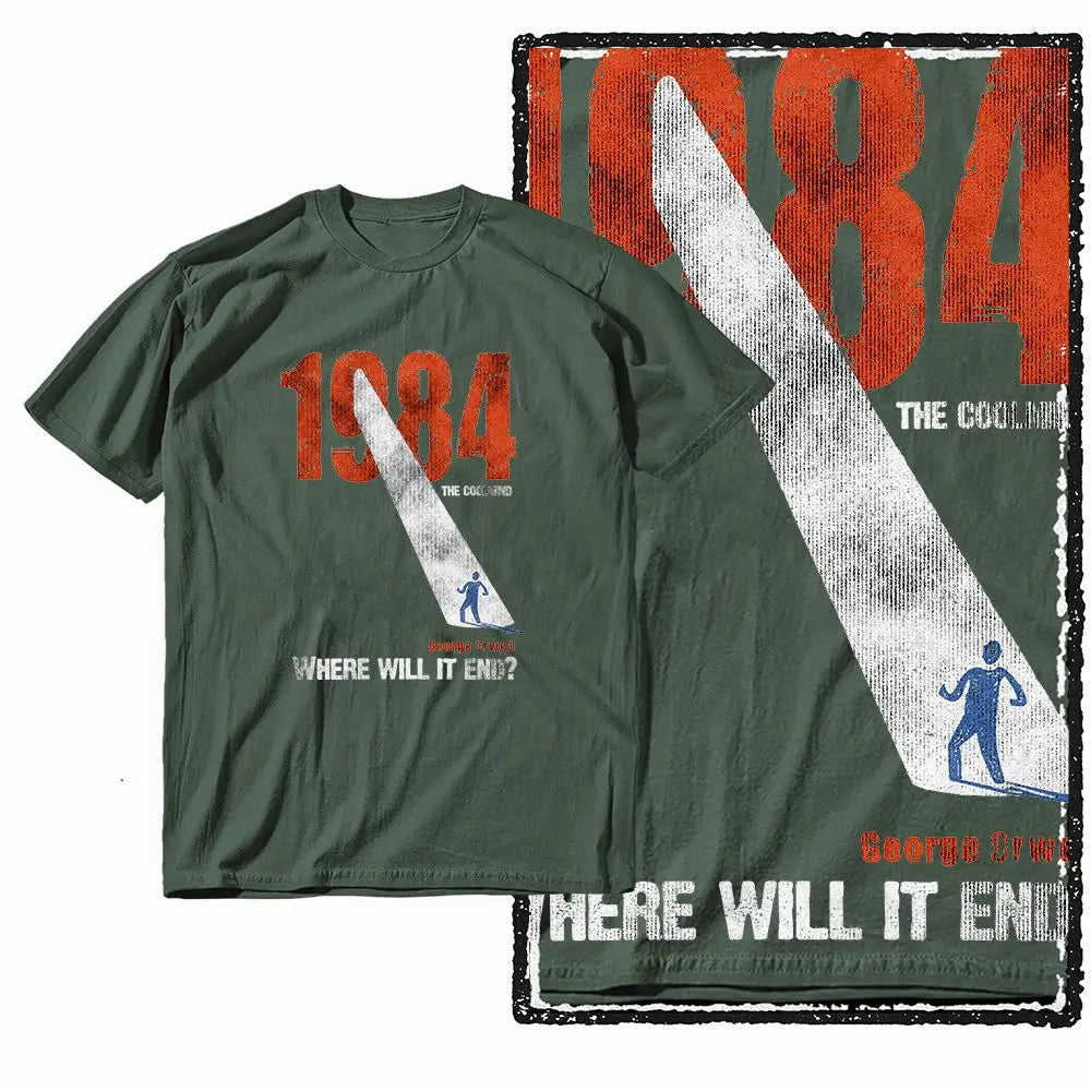 G01 Army Green Cotton Big Size 1984 Graphic Men T-shirt | Streetwear Cool Vintage O-neck Men's Tee Tshirt