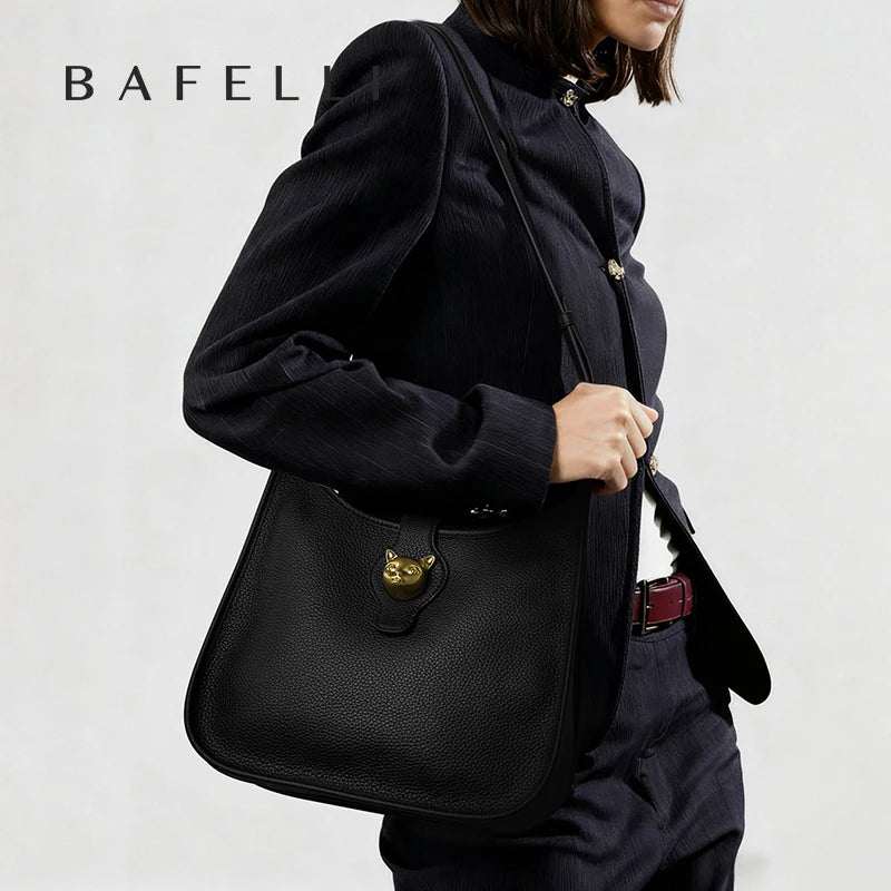 BAFELLI Natural Cattle Leather Bucket Bag