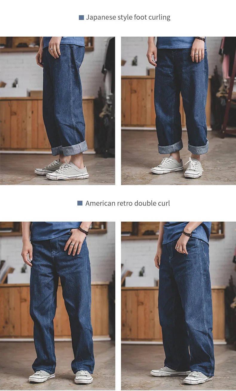 Maden Wide Leg Pants 11.5 Oz Dark Blue Jeans Oversize Pants For Men Size 28 To 36 Baggy Jeans Loose Straight Trousers Workwear