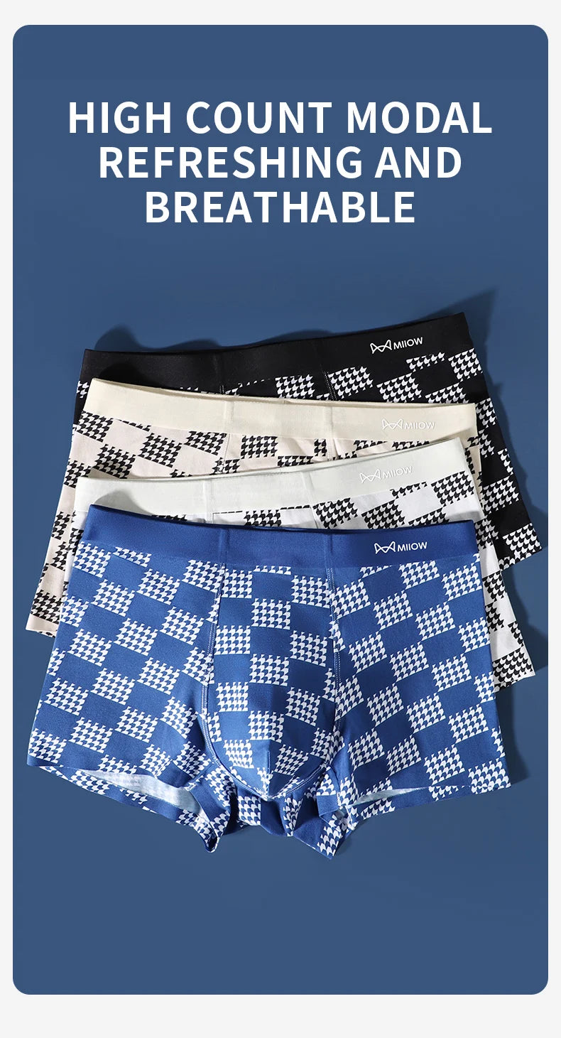 MiiOW Men's Antibacterial Boxer Shorts - 3Pcs Modal Cotton Underwear
