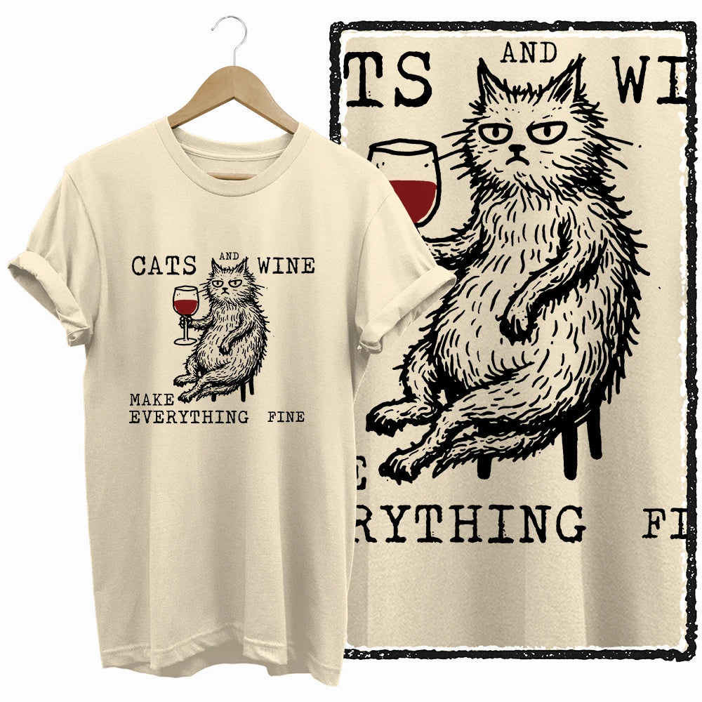 COOLMIND Beige Cat Graphic T-Shirt | Women's Relaxed Fit
