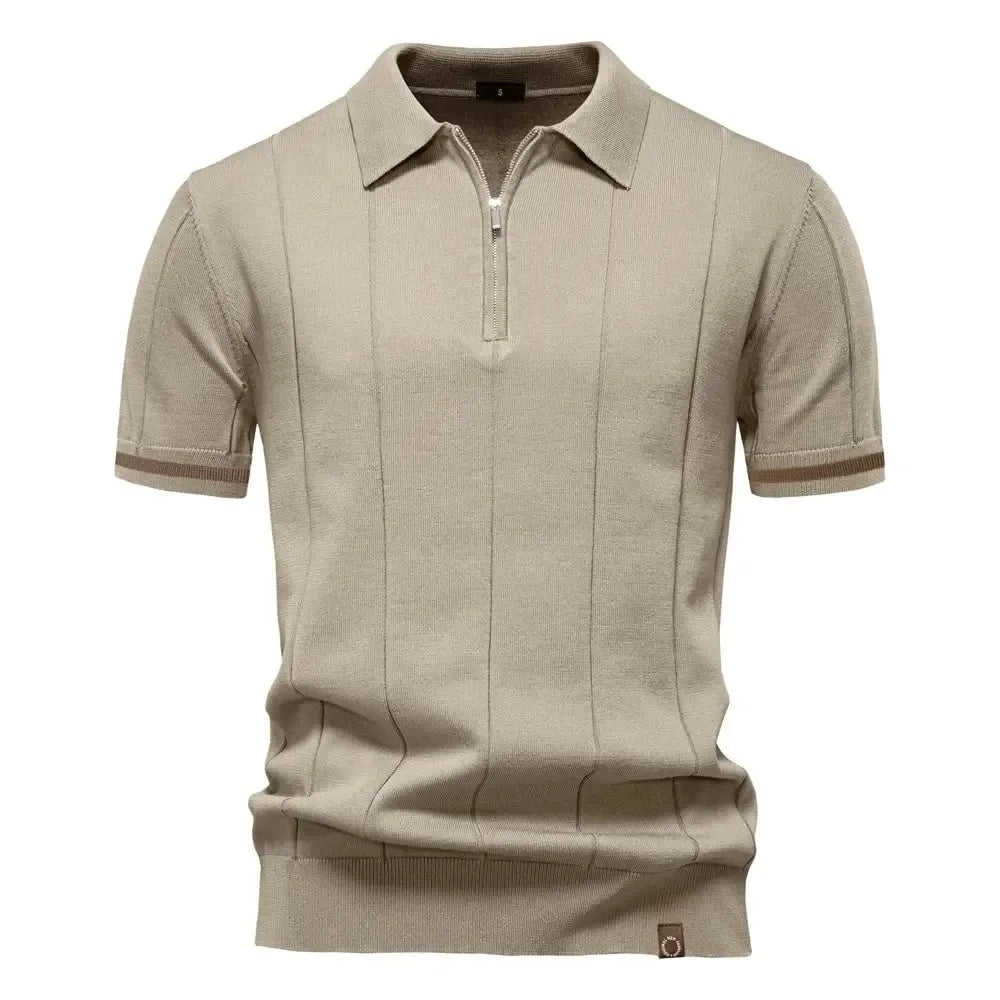 AIOPESON Men's Solid Colour Sports Zipper Polo Shirts - ShopHub
