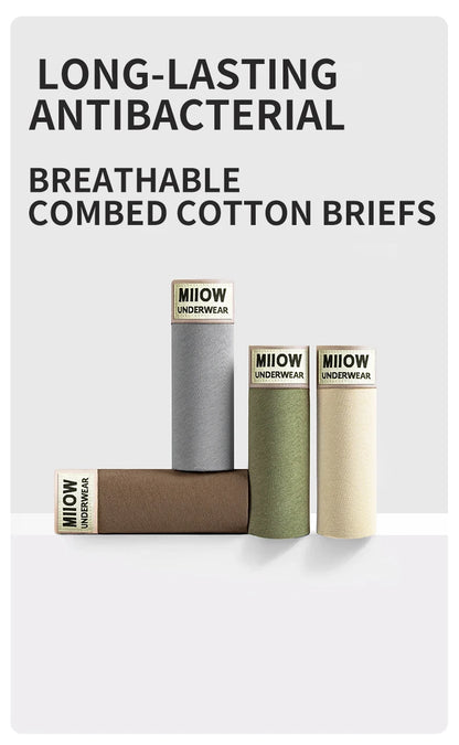 MiiOW 6Pcs Breathable Cotton Men's Underwear - Combed Cotton Antibacterial Boxer Briefs