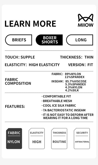 MiiOW Men's Ice Silk Underwear 3Pcs 7A Antibacterial Breathable Briefs