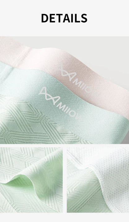 MiiOW Men's Silky Ice Silk Boxers - 3Pcs Antibacterial Seamless Breathable Underwear
