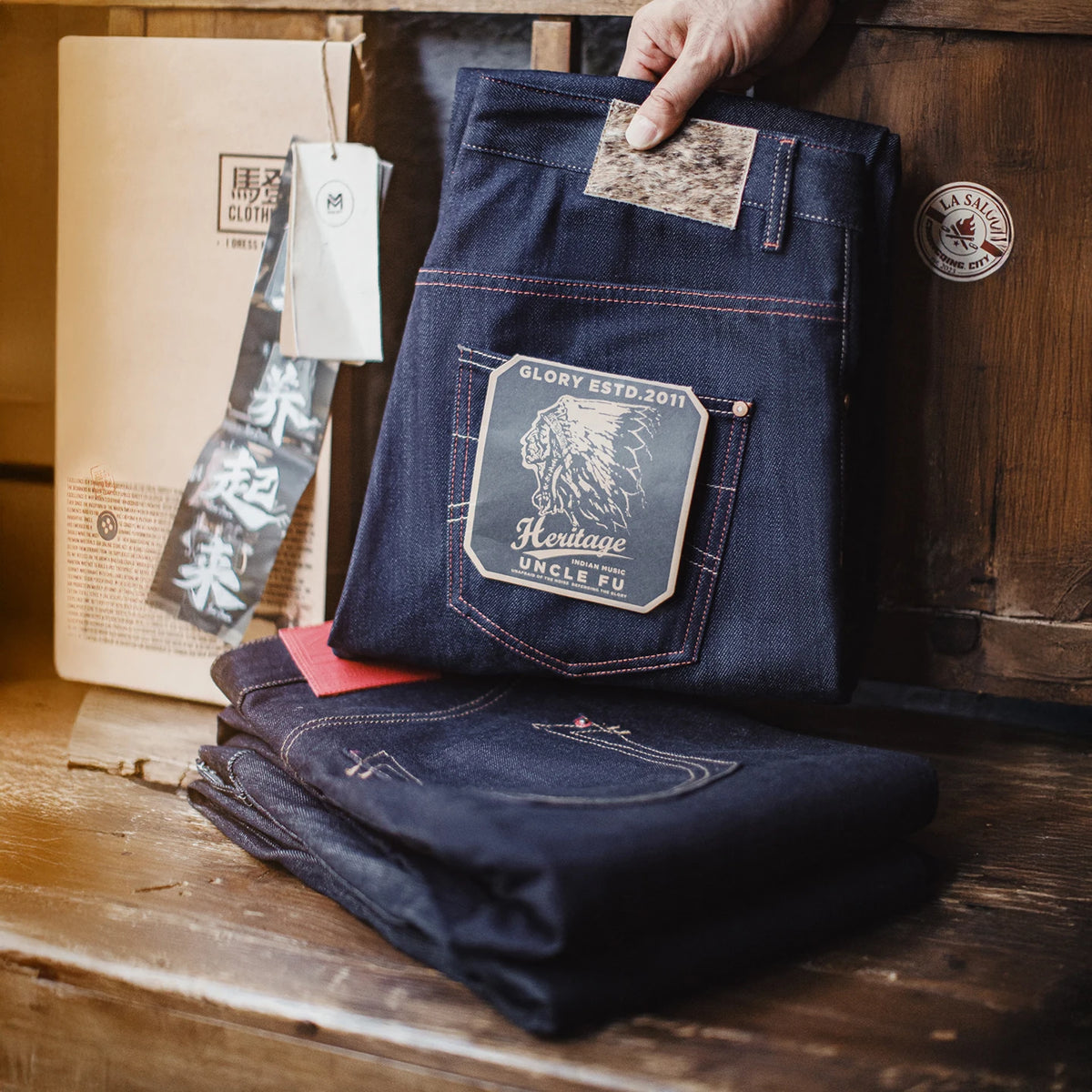 Maden Men's 100% Cotton Vintage Selvedge Raw Denim Jeans