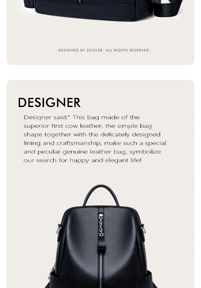 ZOOLER HOT Full Genuine Leather Backpack Women Fashion Backpack Black College Girls Bags Zipper Design Real Leather Bags #hs222
