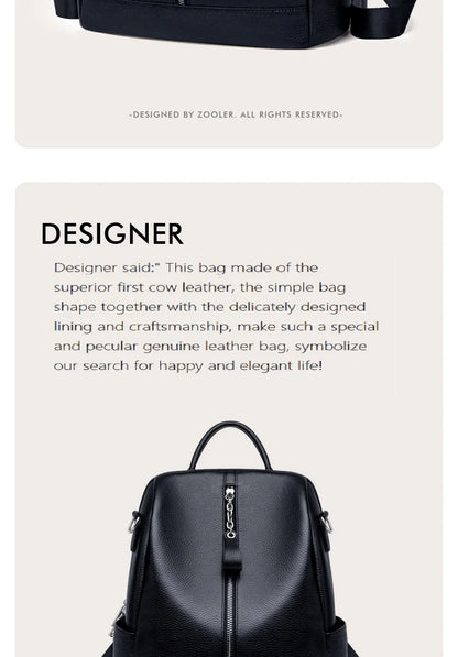 ZOOLER HOT Full Genuine Leather Backpack Women Fashion Backpack Black College Girls Bags Zipper Design Real Leather Bags #hs222