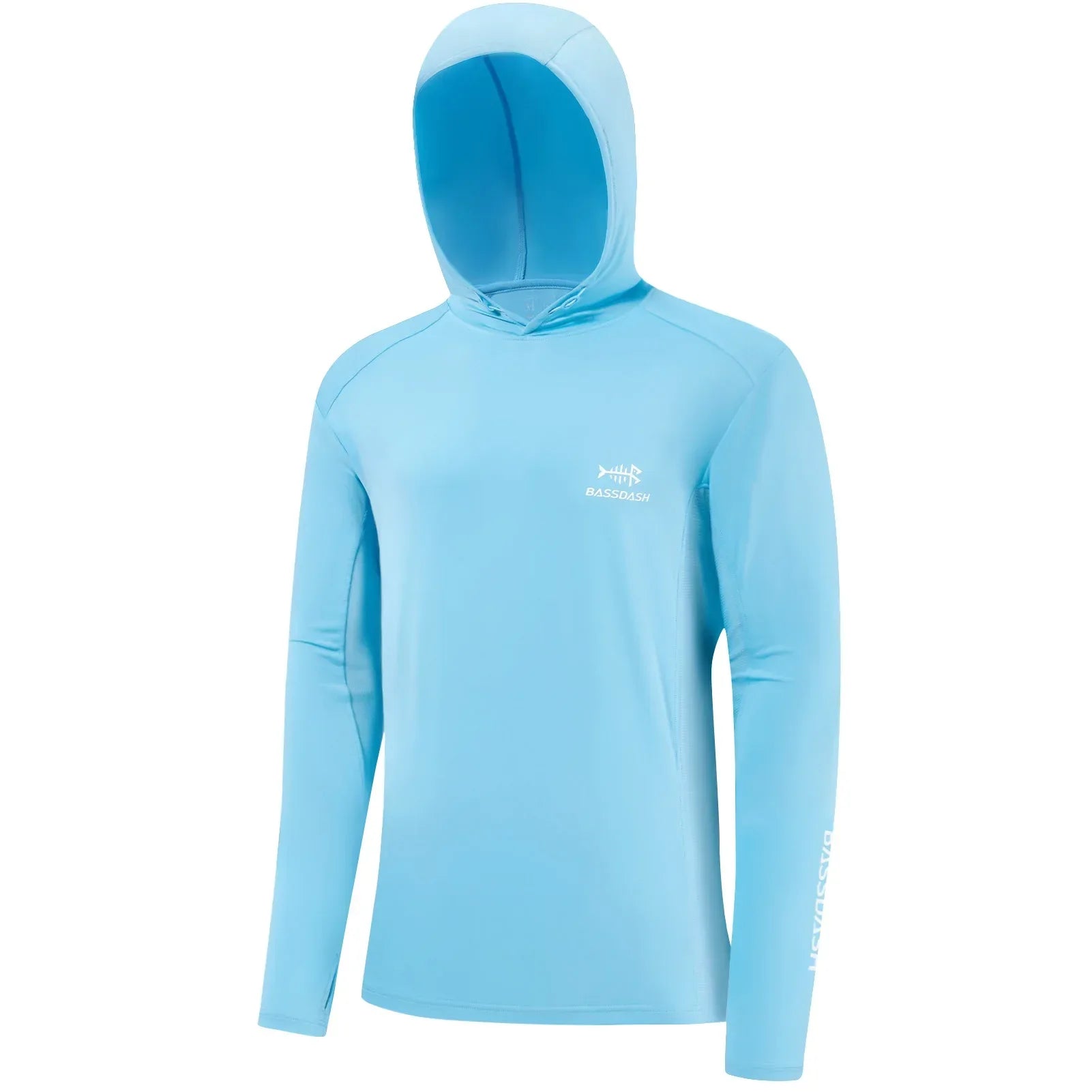 BASSDASH Men’s UPF 50+ Drawstring Fishing Hoodie Sky Blue White