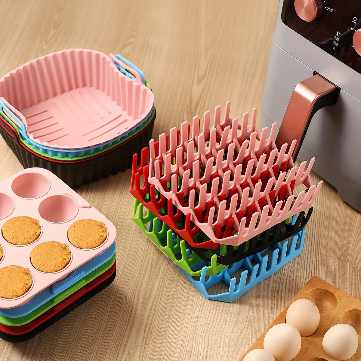 Premium Silicone Air Fryer Set - 9-Hole Cake Mold