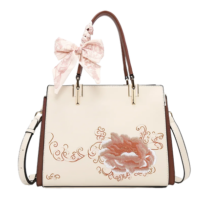 FOXER Luxury Embroidery Women's Handbag Split Leather Elegant Lady Tote Bag Chinese Style Shoulder Bag Best Mother's Day Gift