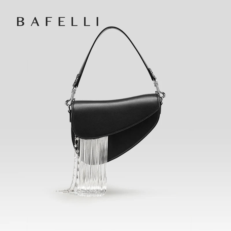 BAFELLI Tassel Genuine Leather Saddle Bag