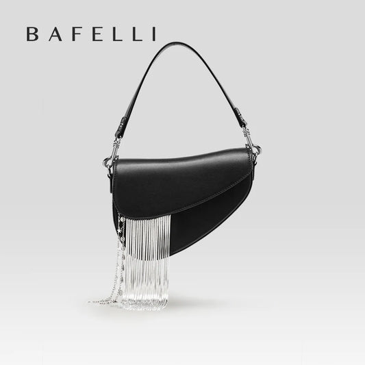 BAFELLI Tassel Genuine Leather Saddle Bag
