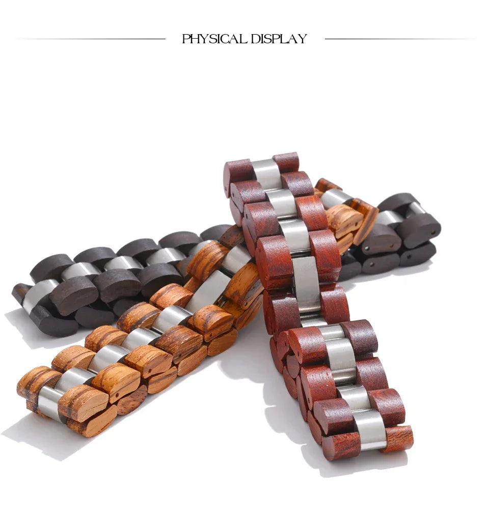 22cm Men's Natural Wood Chain Wide Bracelet - ShopHub