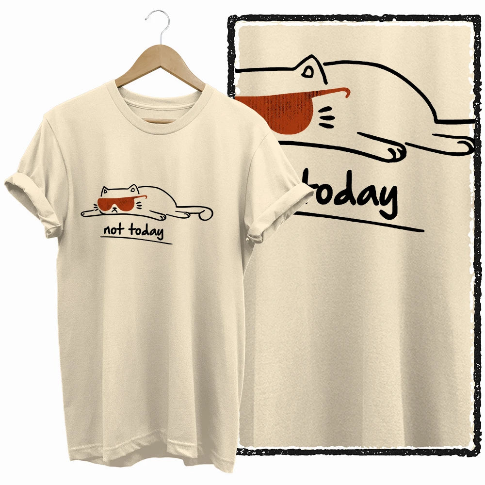 COOLMIND Beige Cat Graphic T-Shirt | Women's Relaxed Fit