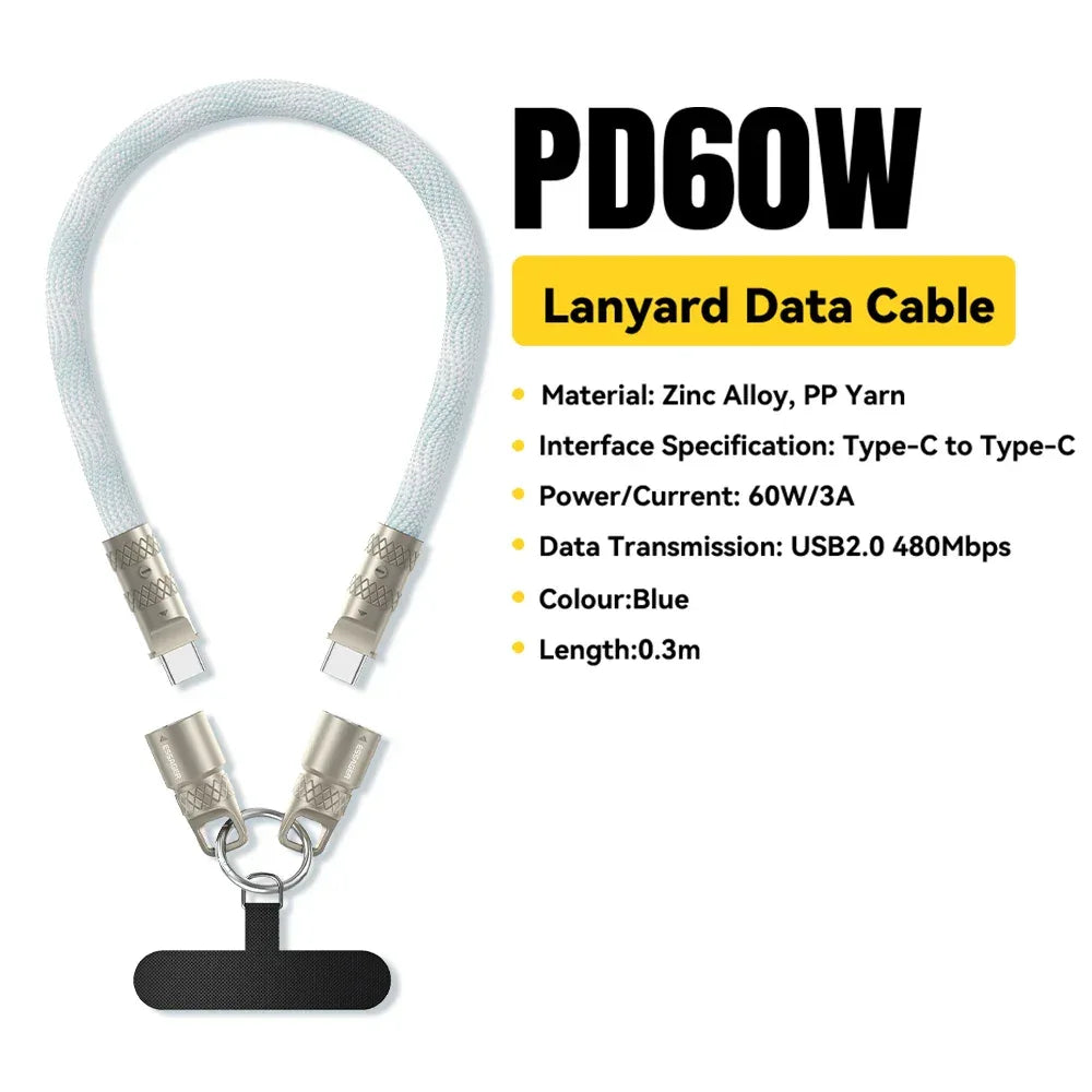 Essager 2 in 1 60W USB-C to Type-C Lanyard Data Cable - ShopHub