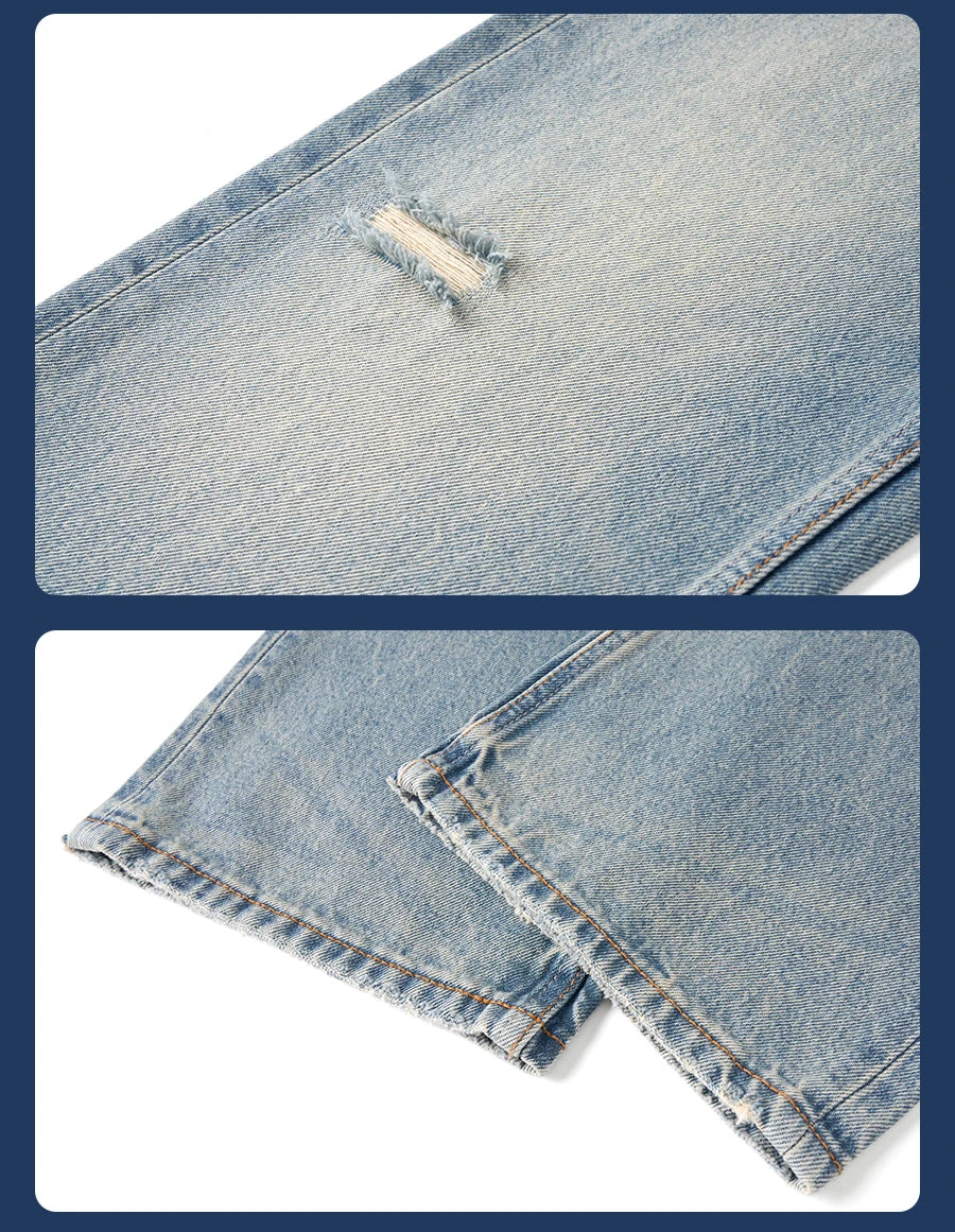 SIMWOOD High Standard 2026 Summer New Loose Relax 14oz Fabric Hole Ripped Jeans Men Vintage Streetwear Fashion Denim Pants
