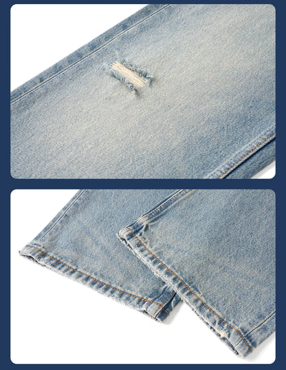 SIMWOOD High Standard 2026 Summer New Loose Relax 14oz Fabric Hole Ripped Jeans Men Vintage Streetwear Fashion Denim Pants