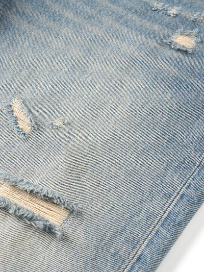 SIMWOOD High Standard 2026 Summer New Loose Relax 14oz Fabric Hole Ripped Jeans Men Vintage Streetwear Fashion Denim Pants