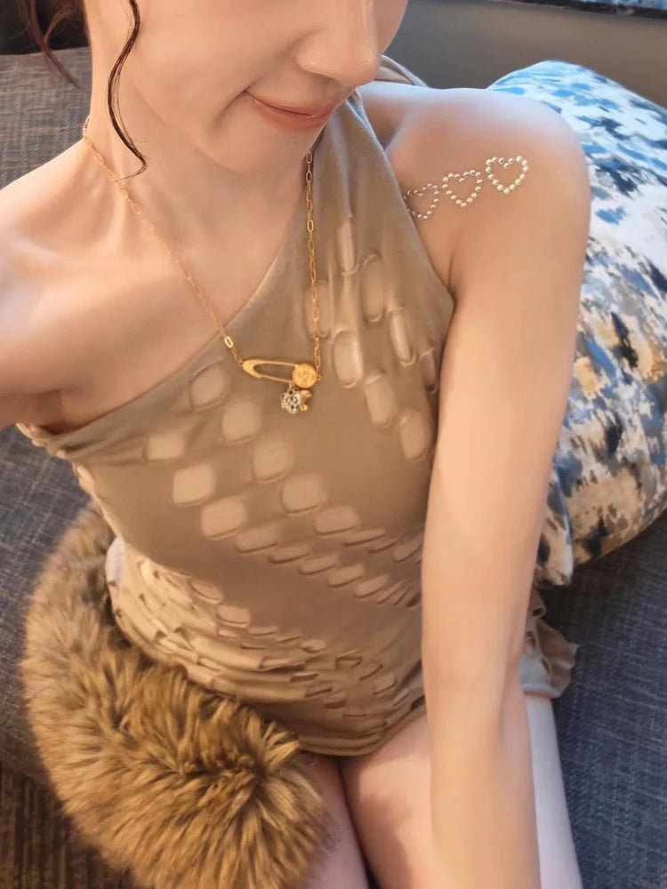 Kliou Irregular Hollow Shape Tank Top