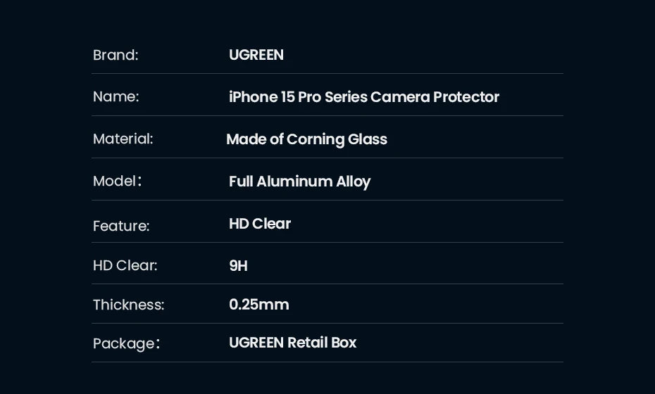 UGREEN Camera Lens Protector for iPhone 17 16 15 Pro Max Full Lens Glass for iPhone 15 Plus iPhone 17 Air 16 Protective Film