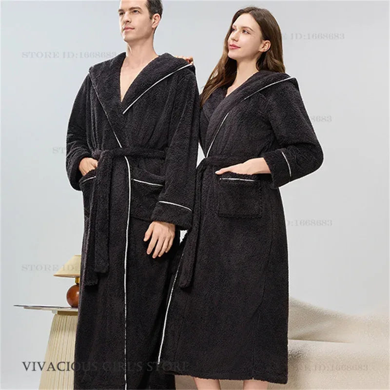 Thicken Flannel Couple Long Robes - ShopHub