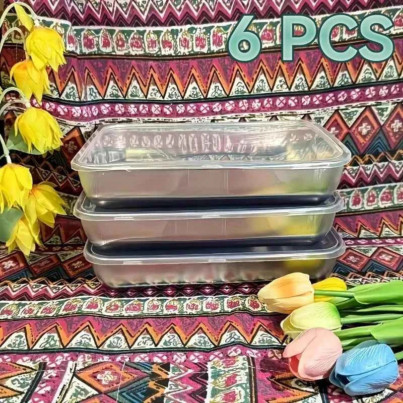 6Pcs Square Stainless Steel Food Containers, Stackable Kitchens Accessories, Stores Knifes, Kitchen Food Storage