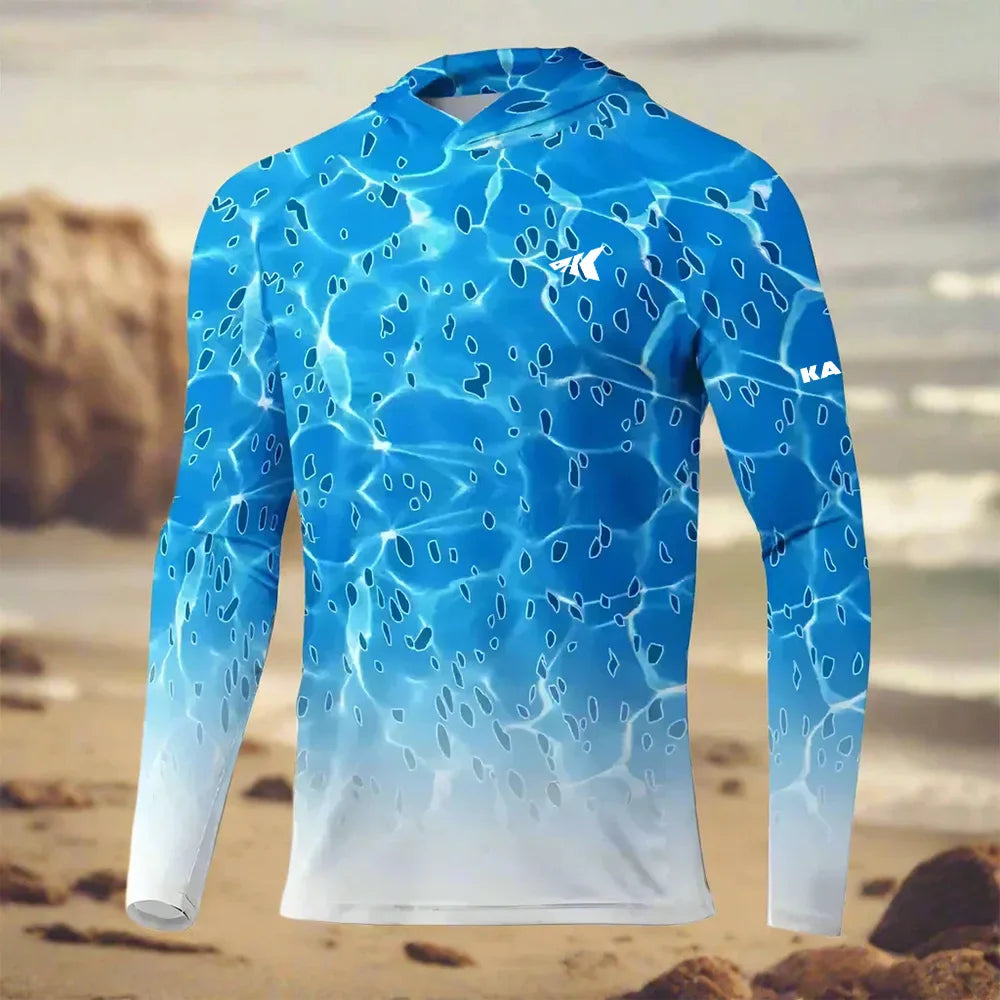 UPF 50+ Fishing Hoodie - Coral Splicing 3D Printed Quick Drying Breathable Outdoor Shirt for Ultimate Sun Protection