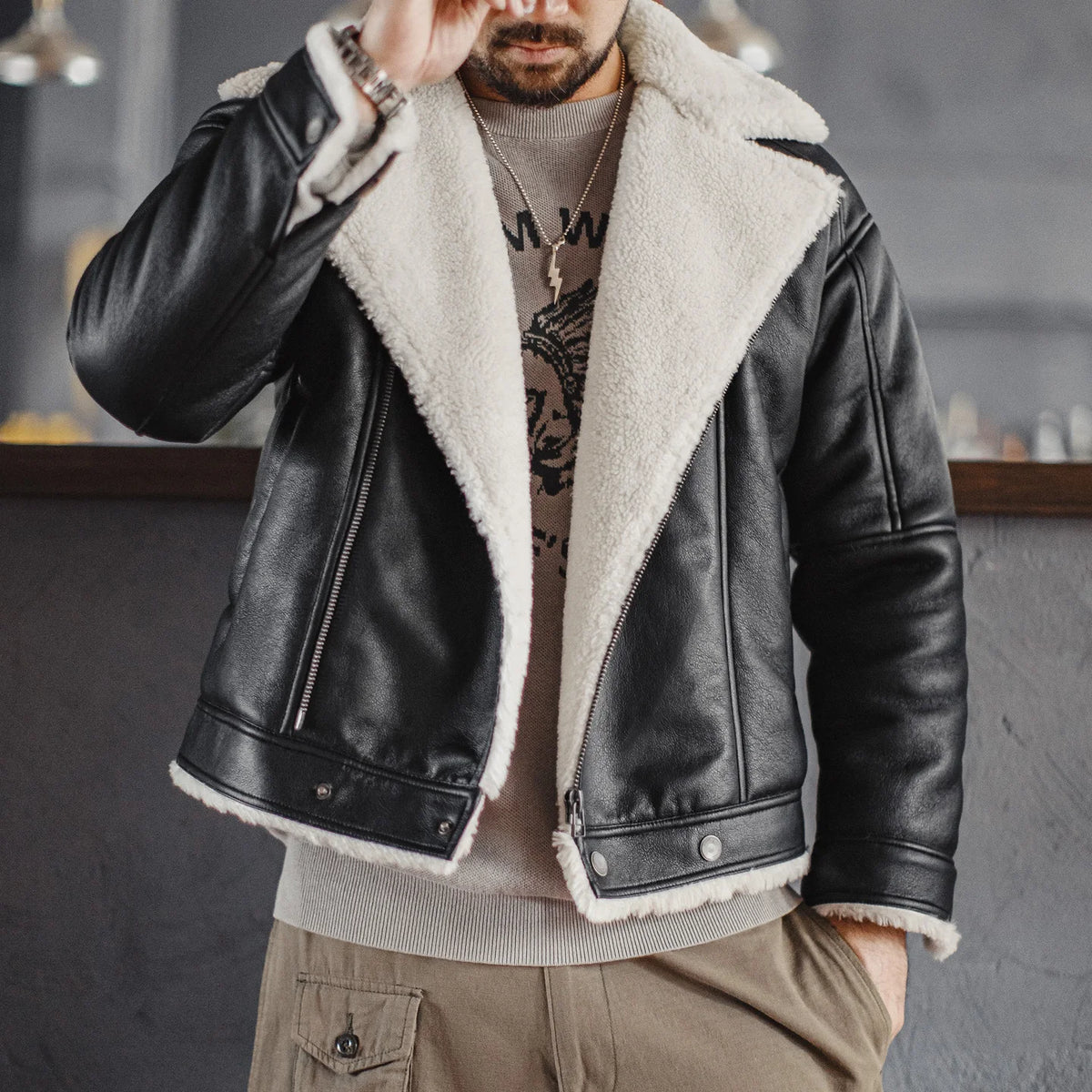 MADEN G1 Sherpa-Lined Flight Jacket | Black