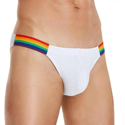 SEOBEAN Men's Breathable Underwear - Mesh Sexy Briefs with Rainbow Belt
