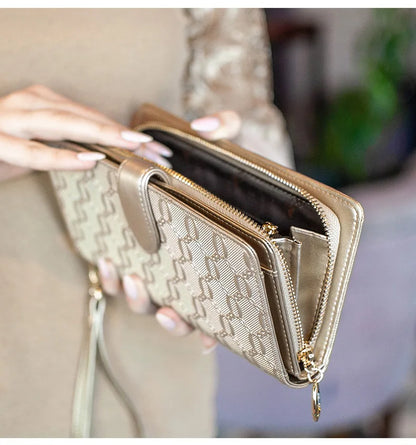 FOXER Split Leather Women's Long Wallet in Gold