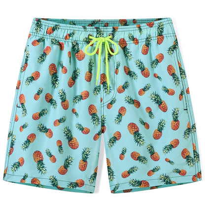 Men's summer swimming shorts by ShopHub NZ with polyester mesh liner, adjustable waist, printed design, and pockets for active wear.