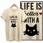 COOLMIND Beige Cat Graphic T-Shirt | Women's Relaxed Fit