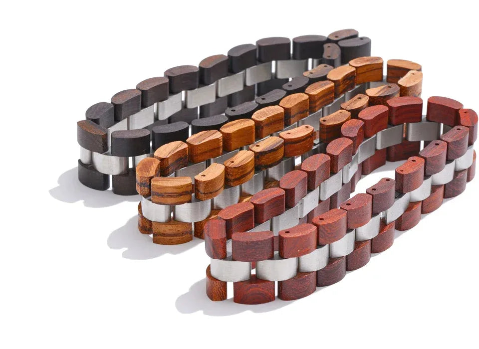 22cm Men's Natural Wood Chain Wide Bracelet - ShopHub