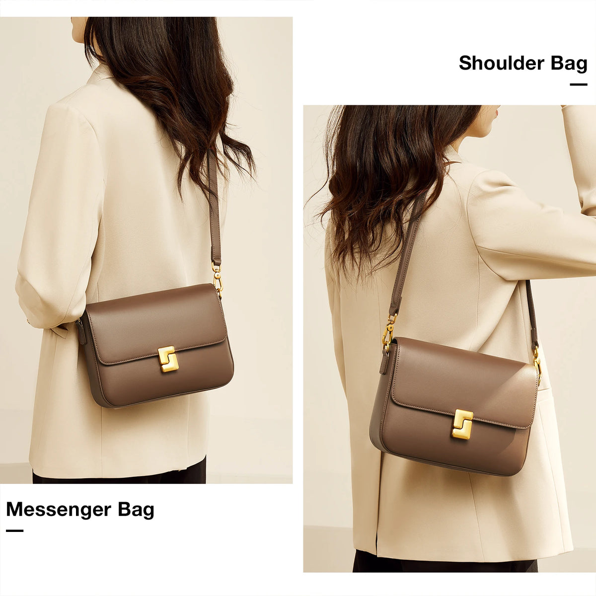 FOXER New Women's Shoulder Bag Split Leather Classic Fashion Square Bag Light Luxury Lady Crossbody Bag Gift for Women