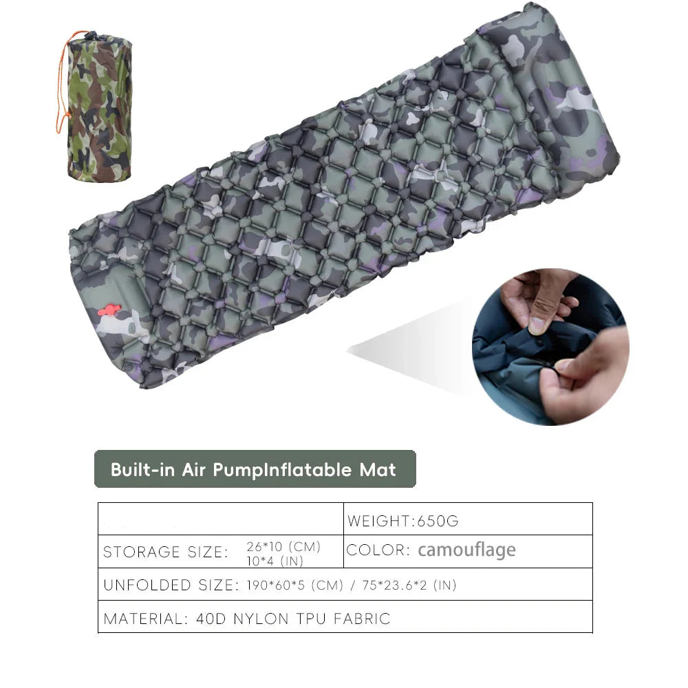 Inflatable Camping Mat with Pillow – Self-Inflating Mattress Habicare