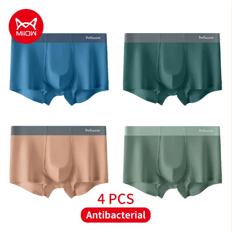 MiiOW 4Pcs Men's Silky Underwear Antibacterial Crotch Boxer Briefs