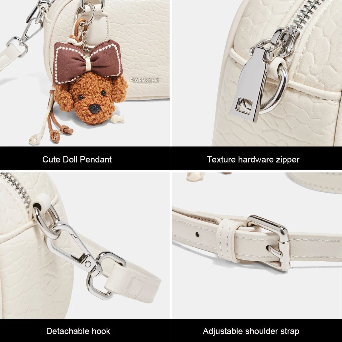 FOXER White Cowhide Leather Women's Shoulder Bag
