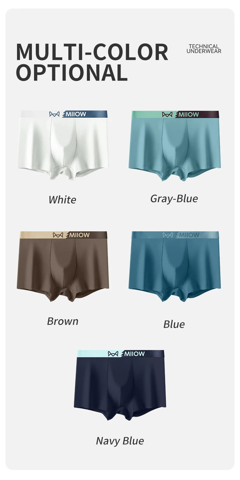 MiiOW Men's Antibacterial Underwear 3Pcs Cotton Boxers